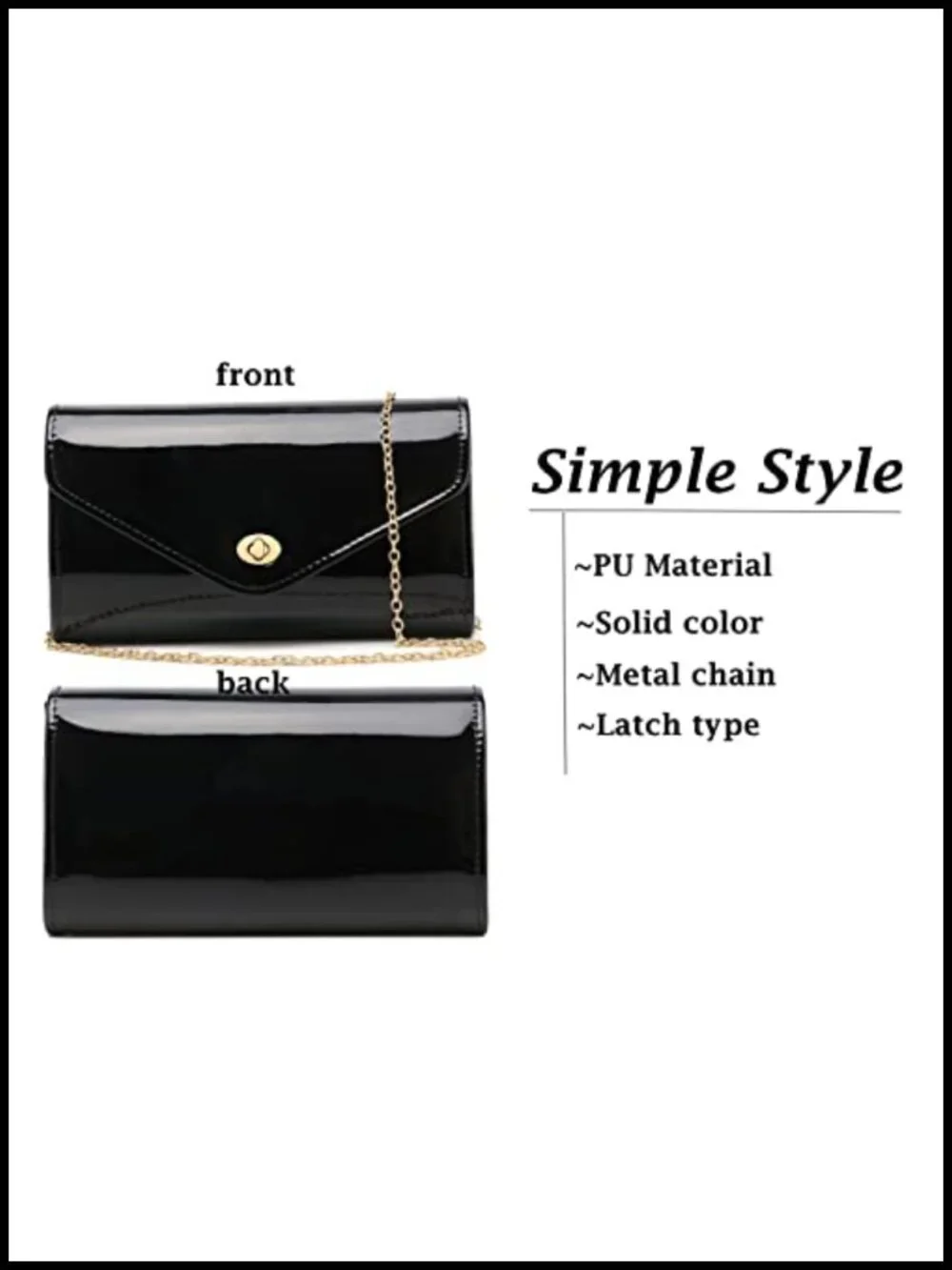 Patent Leather Envelope Clutch Evening Bag with Chain - Women's Formal Purse